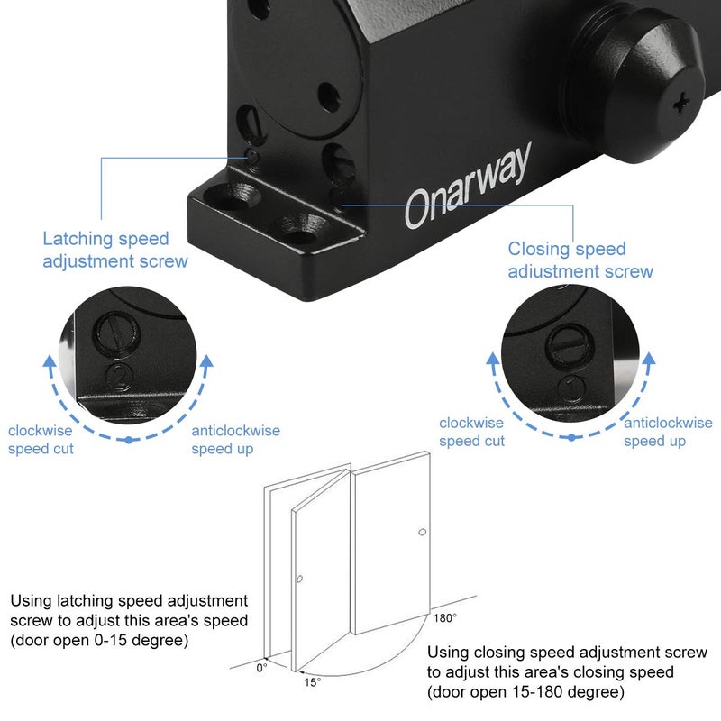 Onarway Adjustable Automatic Size 3 Spring Hydraulic Door Closer/Closure Aluminum Alloy, for Residential and Commercial Use with Fitting Template for Middle-Weight Door-Black - Image 4